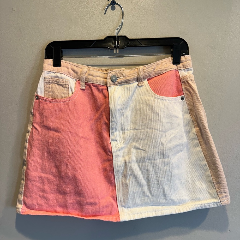 Color Block Pink Jean Skirt